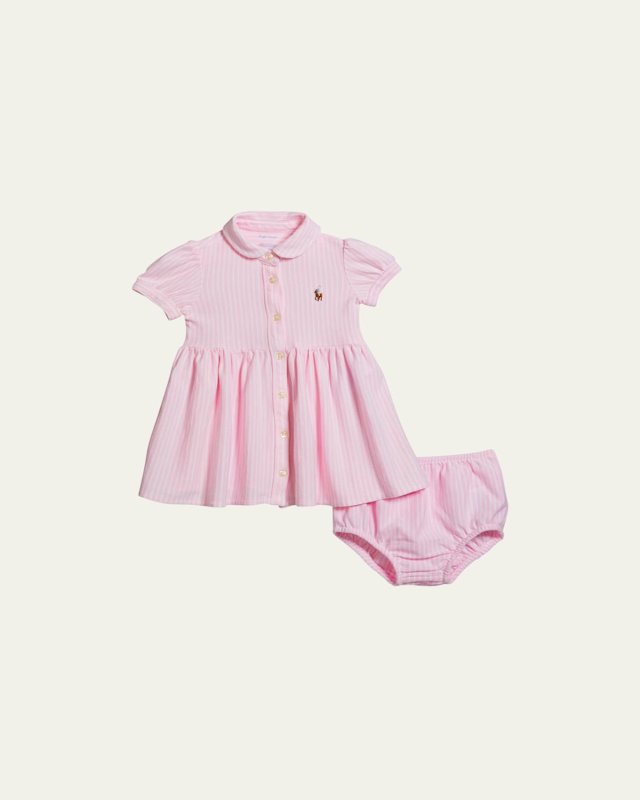 Yarn-Dyed Oxford Mesh Stripe Dress With Matching Bloomers, Size 3M-24